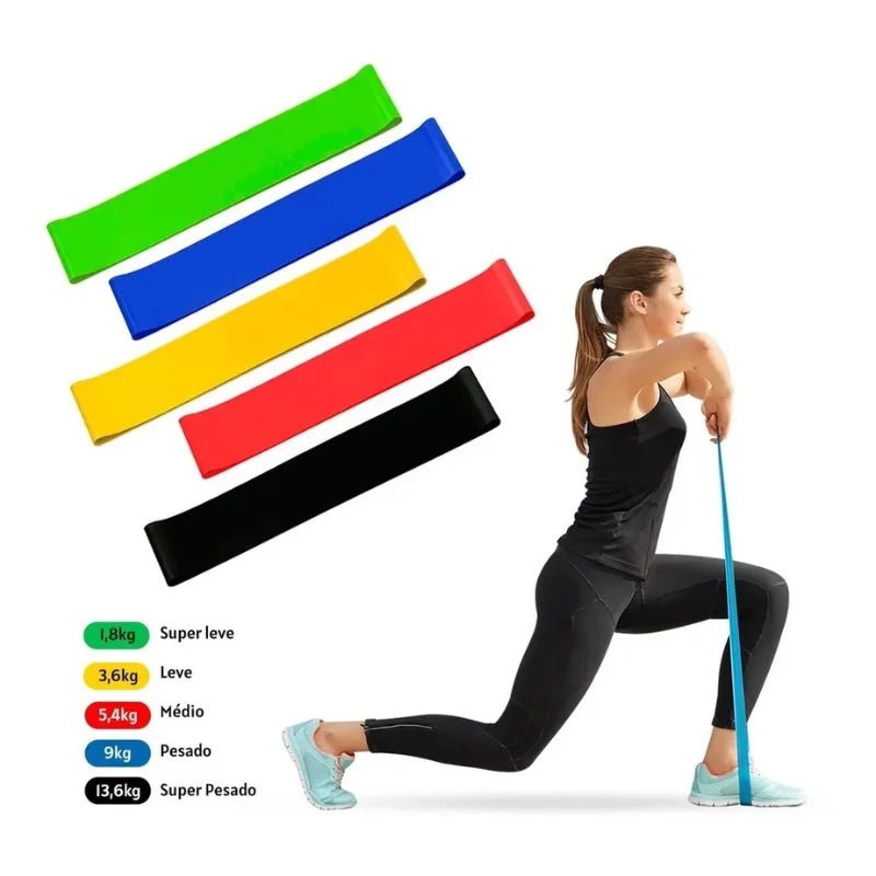 Kit de 5 Mini Faixas Elásticas Ideal p/ Exercício/Academia/Treino/Funcional/Mobilidade Em Casa-ENVIO IMEDIATO PARA TODO BRASIL