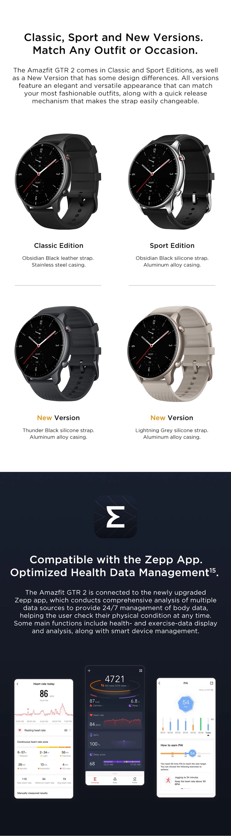 Nova versão Amazfit GTR 2 Nova versão Smartwatch Alexa Built-in Ultra-long Battery Life Smart Watch para Android IOS Phone