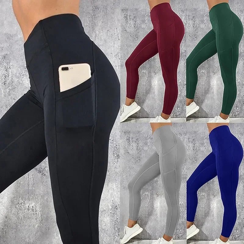 Calças leggings esportivas femininas para academia, calças de ioga com bolsos, calças de corrida fitness, calças esportivas elásticas, plus size, para academia, para mulheres