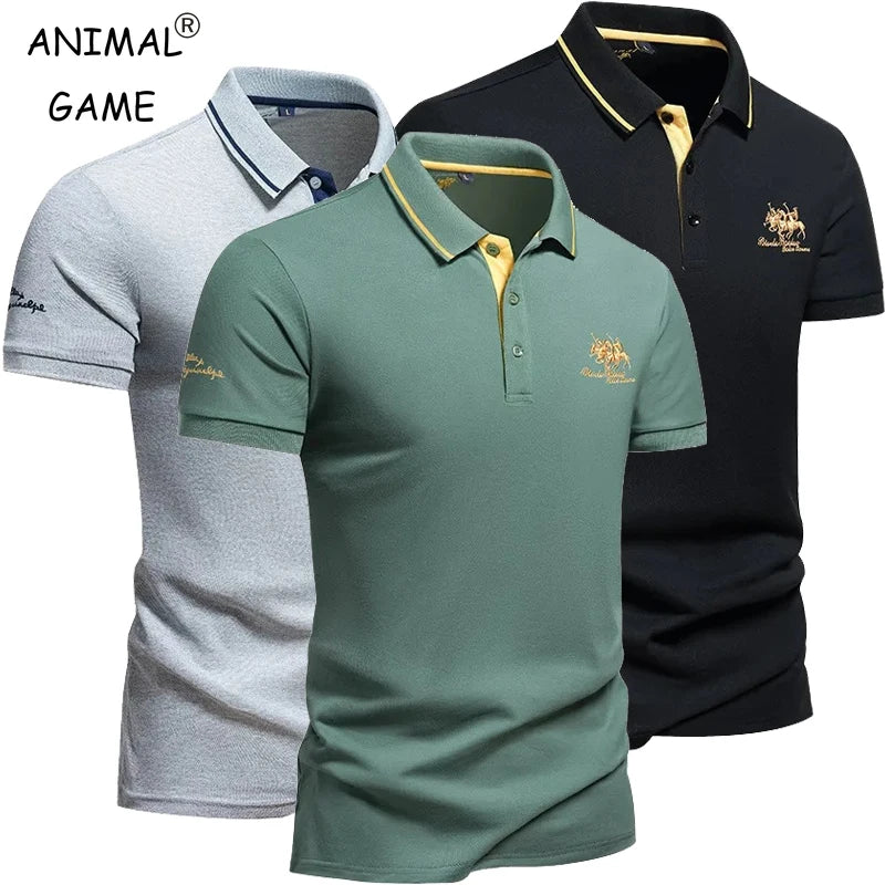 Novas camisas polo bordadas masculinas verão manga curta camiseta casual lapela colarinho leve camisetas masculinas respiráveis tops homme