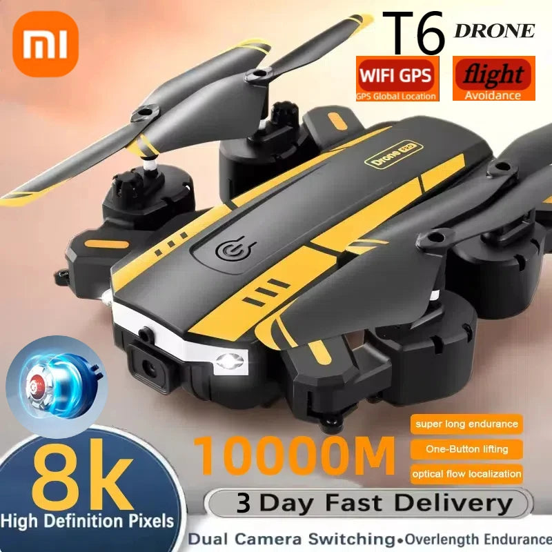 Xiaomi T6 Drone 8k Profissional 4K HD Câmera GPS Evitação de Obstáculos Fotografia Aérea Fluxo Óptico Quadricóptero Dobrável Presente 1KM