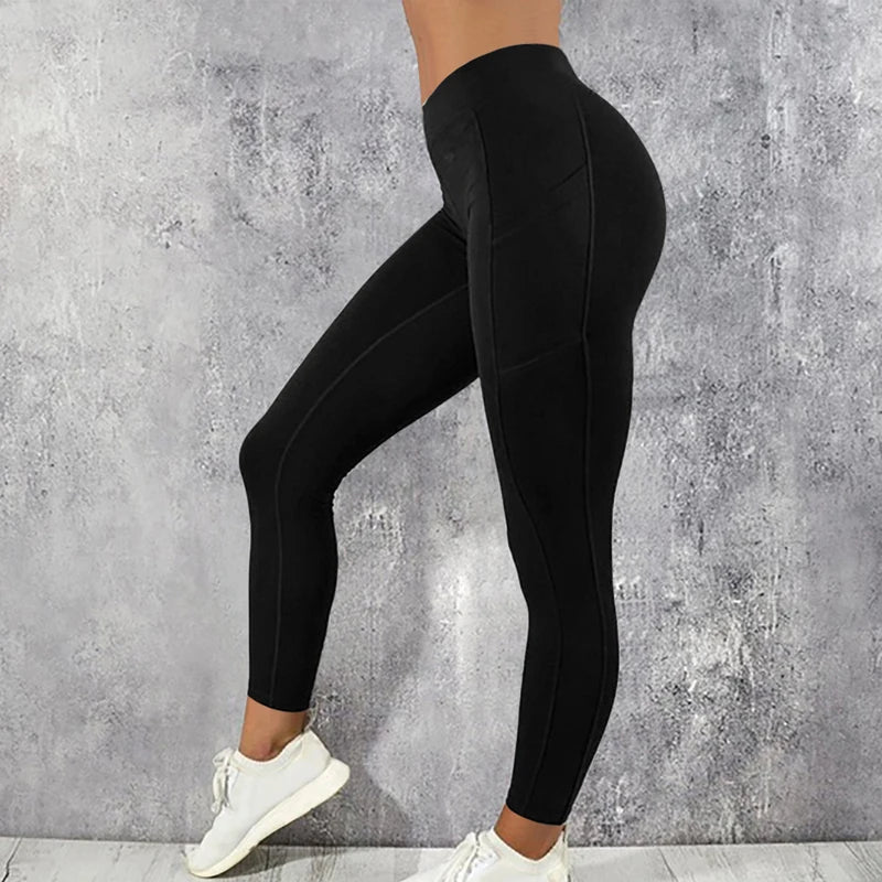 Calças leggings esportivas femininas para academia, calças de ioga com bolsos, calças de corrida fitness, calças esportivas elásticas, plus size, para academia, para mulheres