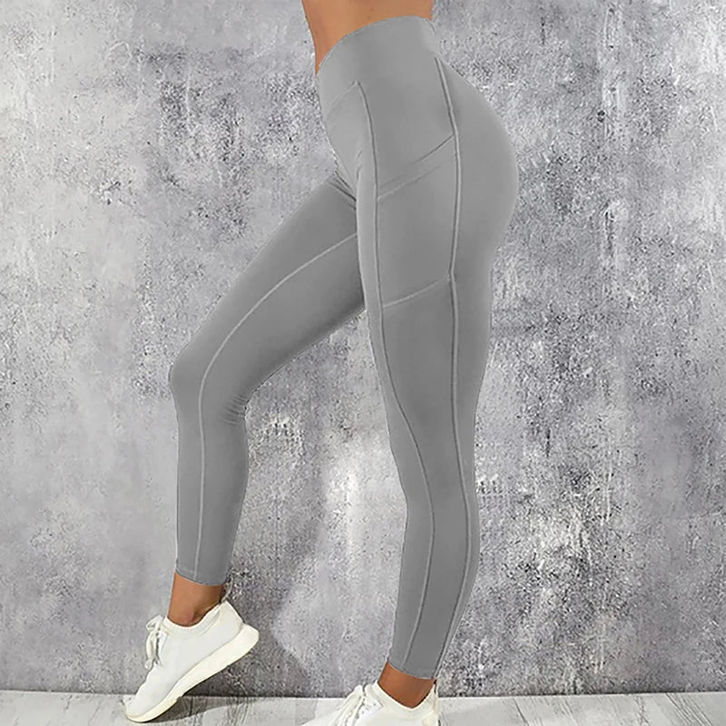 Calças leggings esportivas femininas para academia, calças de ioga com bolsos, calças de corrida fitness, calças esportivas elásticas, plus size, para academia, para mulheres